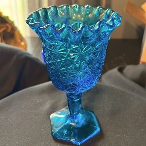 Blue Fenton Daisy and Button Water Gobblet Glass